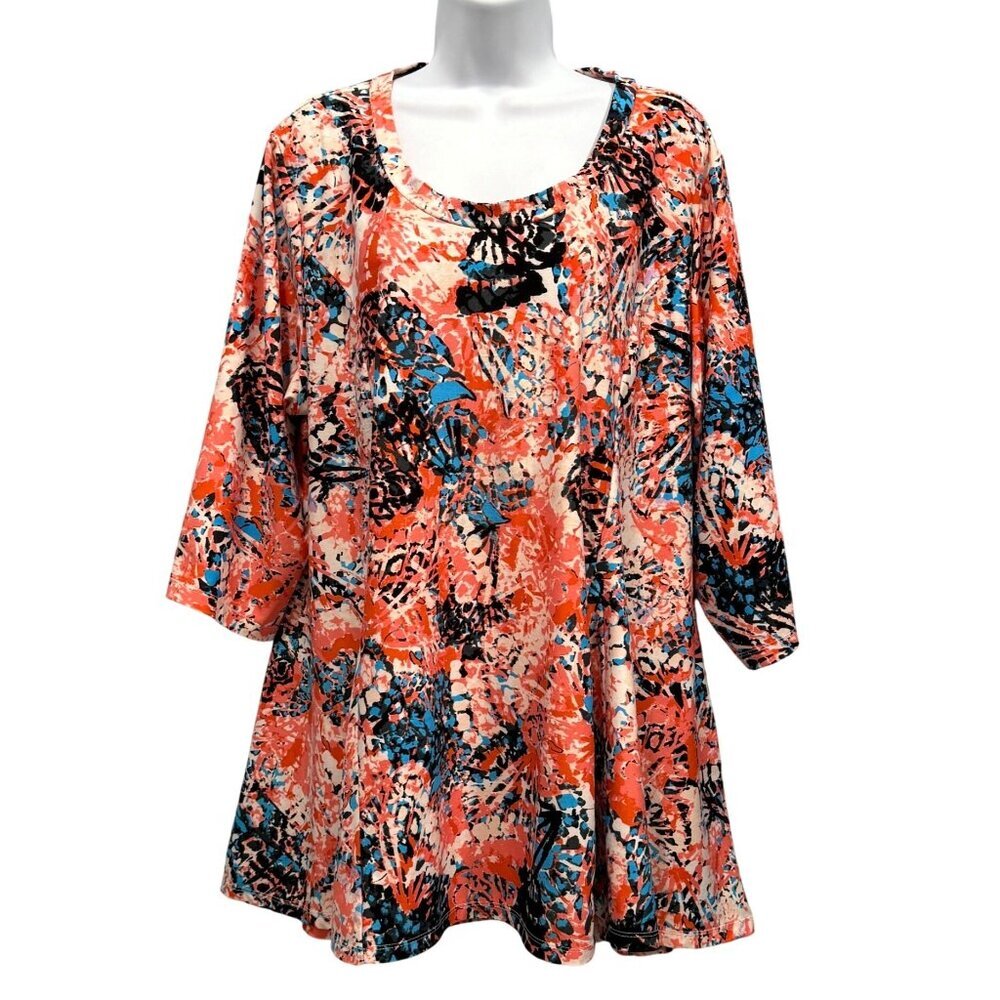 Attitudes by Renee Stretch‎ Knit Tunic Top Pockets Tropical Office Womens 2XP